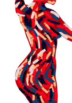 Woman body oil painting. Brush stroke hand-drawn illustration.