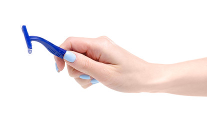 Razor in hand beauty body care on white background isolation