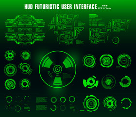 Futuristic green virtual graphic touch user interface, target. HUD dashboard display virtual reality technology screen