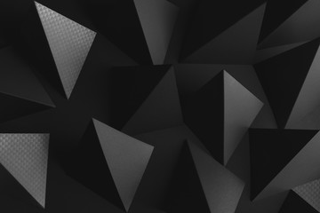 Dark background with black triangular elements of paper, abstract