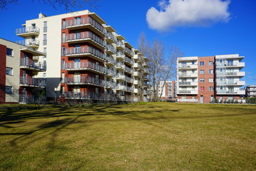 New modern housing  estate in Lodz - A typical housing estate, fenced and guarded