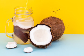 Fresh Organic Coconut Water in a Glass. Food background