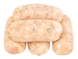 Raw pork sausages isolated on white background with clipping path