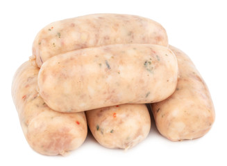 Raw pork sausages isolated on white background with clipping path