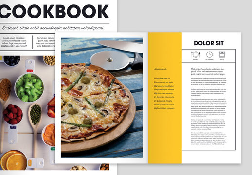 Cookbook Layout with Yellow Accents