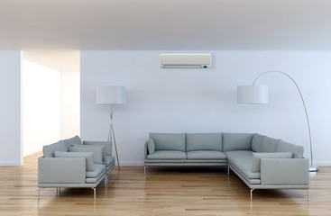 large luxury modern bright interiors with air conditioning illustration 3D rendering