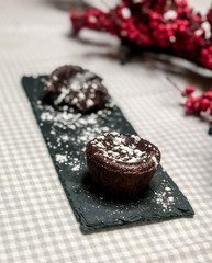 Chocolate fondant in beautiful christmas table
