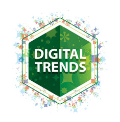 Digital Trends floral plants pattern green hexagon button