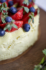 Side of a frosted pistachio layer cake
