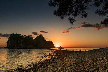 堂ヶ島のトンボロ 夕焼け