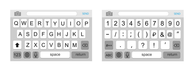 Keyboard on a smartphone. The keyboard design is alphabetic and digital.