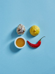 Ingredients on a blue surface