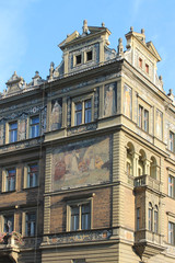 Fototapeta na wymiar Architectural elements of the facade of the building in the historic center of Prague Czech Republic