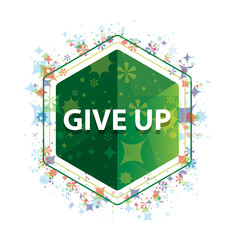 Give Up floral plants pattern green hexagon button