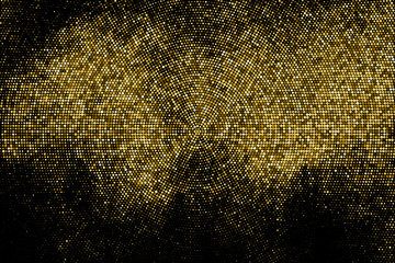 Gold Glitter Halftone Dotted Backdrop. Abstract Circular Retro Pattern. Pop Art Style Background. Golden Explosion Of Confetti. Digitally Generated Image. Vector Illustration, Eps 10.  