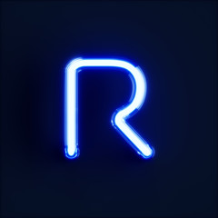 Naklejka premium Neon light alphabet character R font