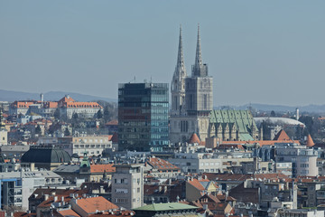Fototapeta na wymiar Panorama of Zagreb with cathedral
