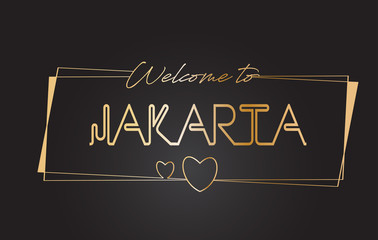Jakarta Welcome to Golden text Neon Lettering Typography Vector Illustration.