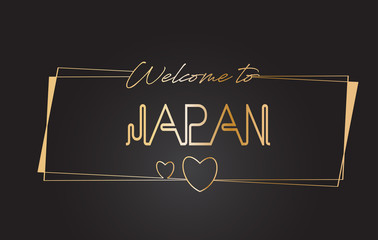 Japan Welcome to Golden text Neon Lettering Typography Vector Illustration.