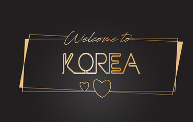 Korea Welcome to Golden text Neon Lettering Typography Vector Illustration.
