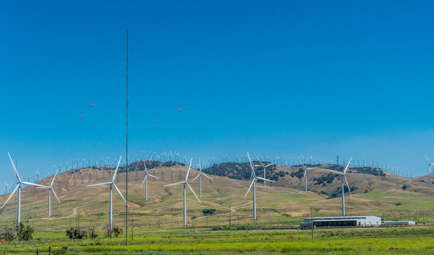 Modern wind power station. Environmentally friendly electricity production	