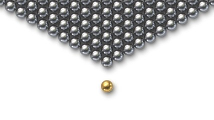 Leadership concept. Gold leader ball standing out from the crowd of silver balls