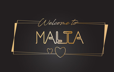 Malta Welcome to Golden text Neon Lettering Typography Vector Illustration.