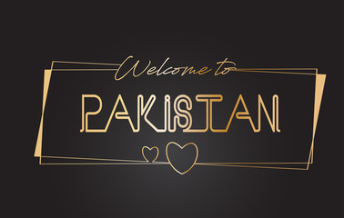 Obraz premium Pakistan Welcome to Golden text Neon Lettering Typography Vector Illustration.