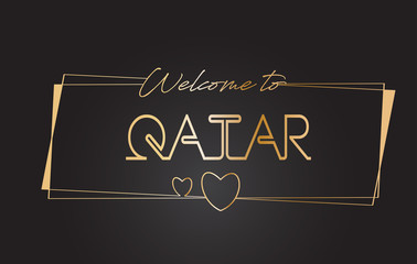 Qatar Welcome to Golden text Neon Lettering Typography Vector Illustration.
