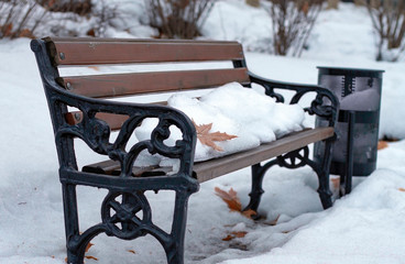 Park bench in winter