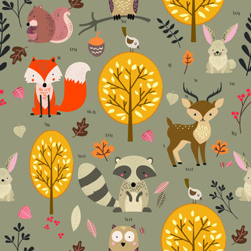 forest animals seamless pattern background