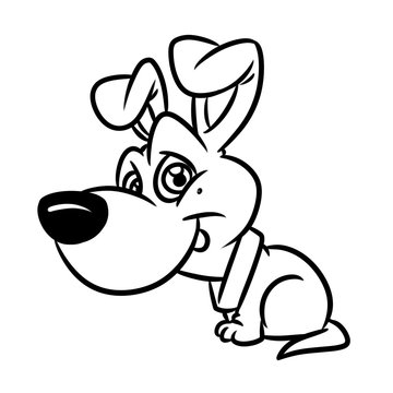 Dog sitting smile animal character  cartoon illustration isolated image coloring page