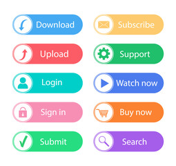 Internet buttons. Buttons download, login, watch now, buy, search.