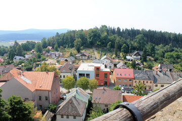 Panoramic view of the village of Lipnice over Sazava from the wall of the medieval castle