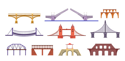 Bridges illustration set. Construction, sight, landmark. Architecture concept. Can be used for topics like city, river, road, travel