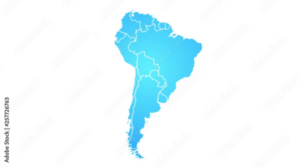 Wall mural south america map showing up intro by states/ 4k animated south american map intro background with s