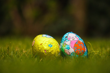 Easter eggs laying in grass