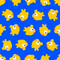 Goldfish pattern seamless. Gold Fish Sea animal background. ocean character ornament