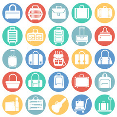 Cases icons set on color circles white background for graphic and web design. Simple vector sign. Internet concept symbol for website button or mobile app.