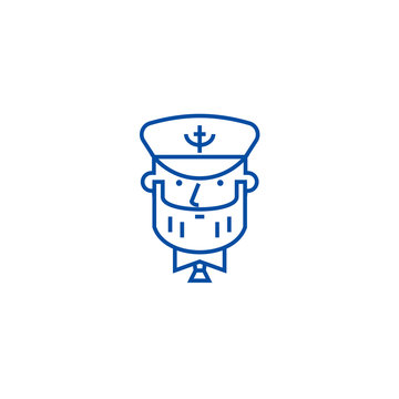 recommend clip art: Captain with nautical hat line concept icon. Captain with nautical hat flat  vector website sign, outline symbol, illustration.