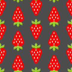 Strawberry pixel art pattern seamless. Berry background 8bit. summer texture. Vector Baby cloth Ornament 