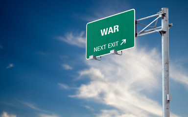 3D rendering highway sign and message about war