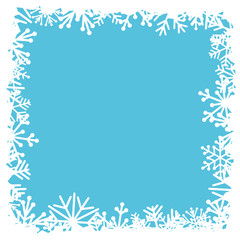 Fototapeta na wymiar Square frame with snowflakes on blue background