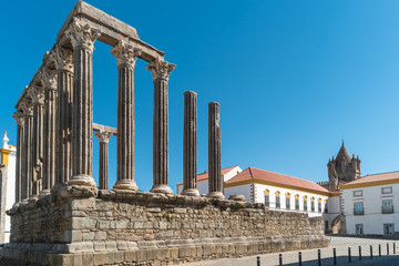 Architectural detail of the Roman temple of Evora in Portugal or Temple of Diana.