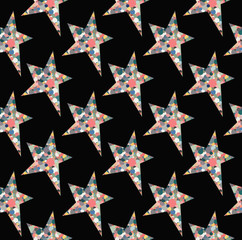 Obraz premium Star on a black background painted with colored circles, seamless pattern.