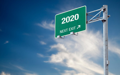 3D rendering highway sign and message about 2020