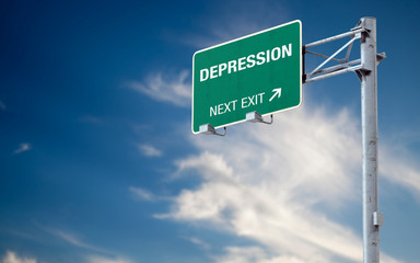 3D rendering highway sign and message about depression