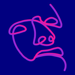 The face of the person in one line in the neon style