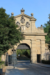 Fototapeta na wymiar The main entrance gate to the historic Visegrad fortress in Prague Czech Republic