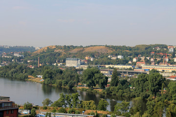 Fototapeta premium Panoramic view of Prague Czech Republic and Vltava river from Visegrad fortress